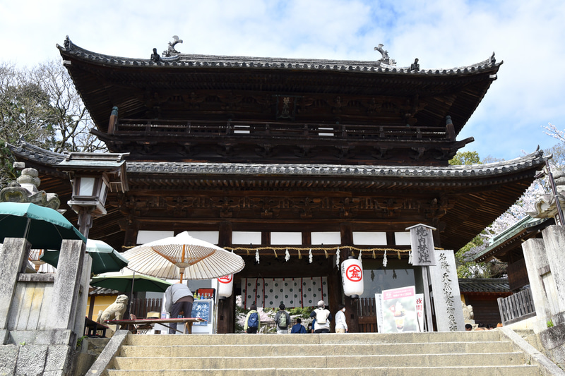 急な113段の石段「一之坂」を進み神域手前の「大門」へ