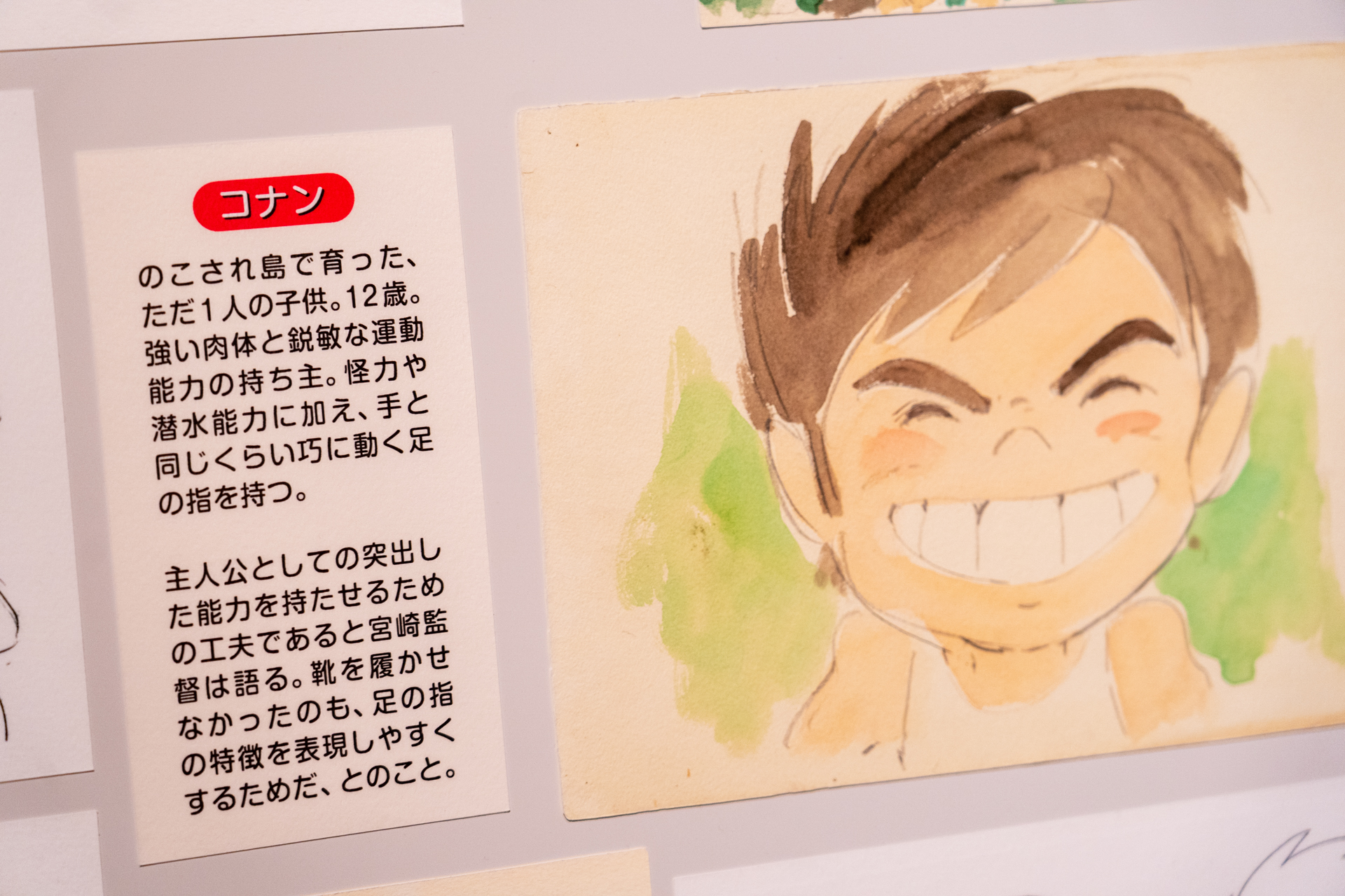 宮崎監督が描いたイメージボードも多数展示。三鷹の森ジブリ美術館の安西館長は「コナンの顔つきは宮崎監督そのもの」と語る