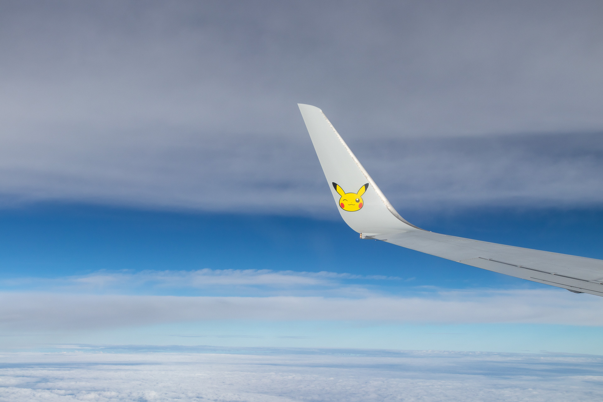 ウイングレットにもピカチュウが描かれており、一緒に旅している気分になる