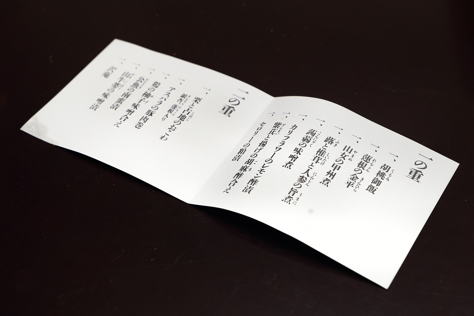 お品書き。お弁当全体のディレクションは落語と料理の評論家 山本益博さんが担当しています