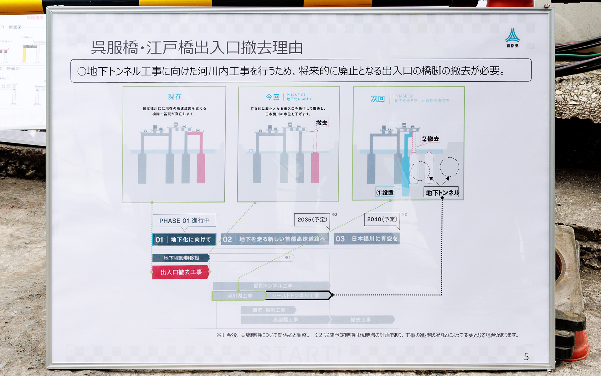 トンネル掘削前に橋脚の撤去が必要