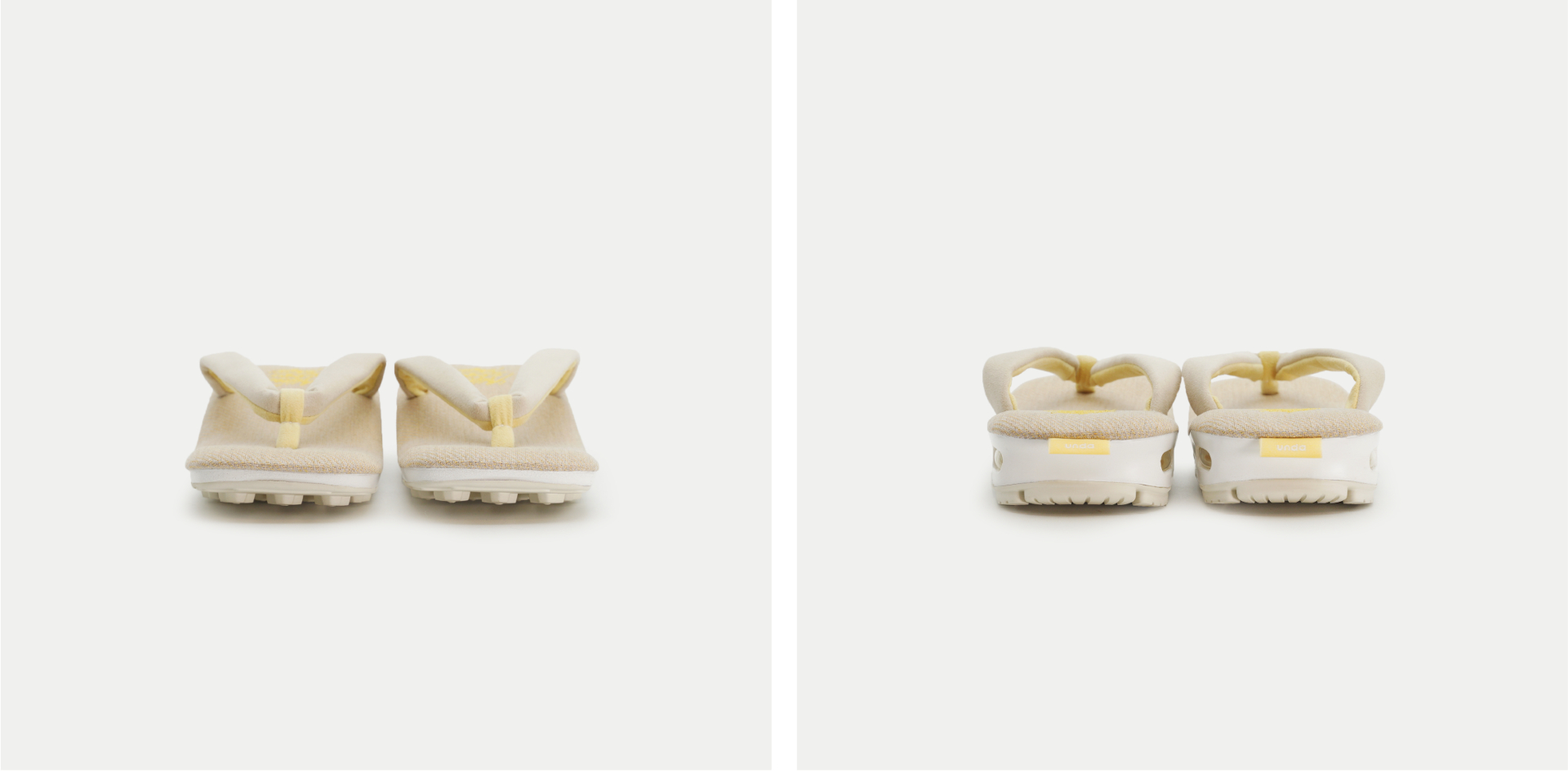 「unda-CABIN-」のフットベッドは、リネンと和紙とナイロンを丁寧に織り込んだ高耐久の生地を採用。鼻緒には自動車のシートなどにも使用される肌触りのよいウルトラスエードを採用するなど、機能性と高級感を両立している