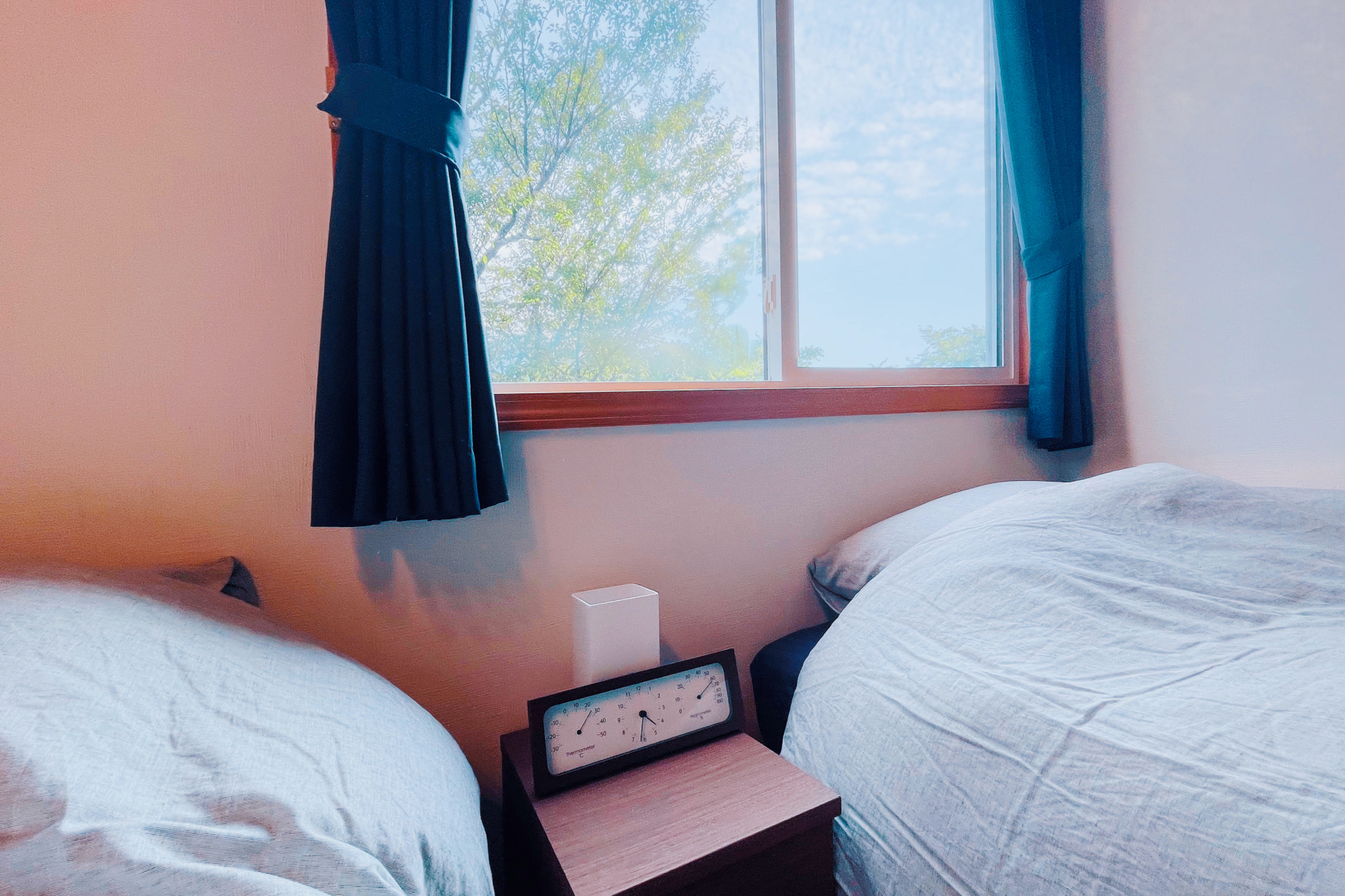 枕元のカーテンを開けると箱根の大自然が広がる