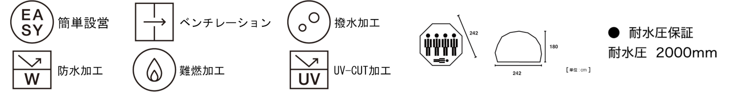 どんぐり PANELドーム 240-BC（12万8000円）。サイズは242×242×180cm（幅×全長×高さ）