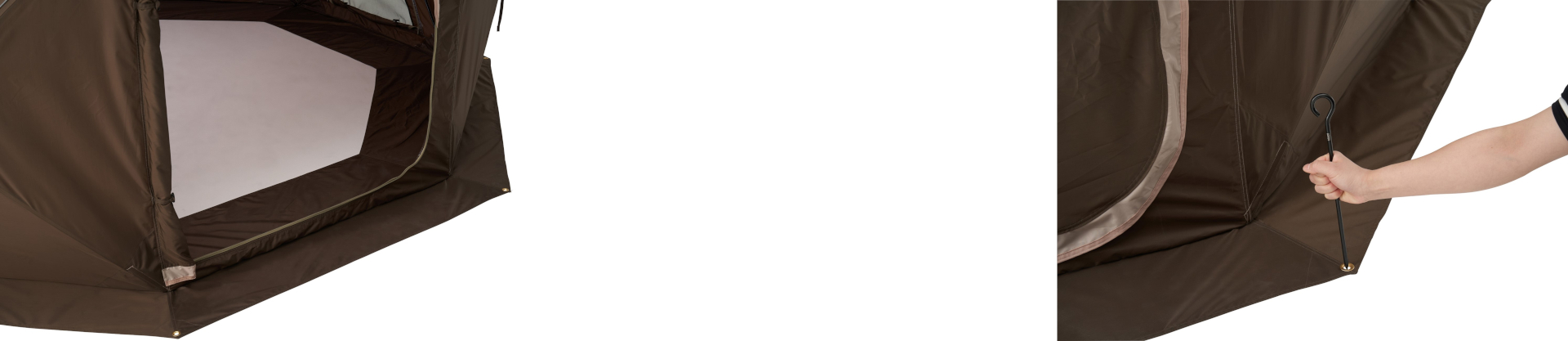 下部の内側と外側にマッドスカートを装備。ペグで固定できるグロメット付き