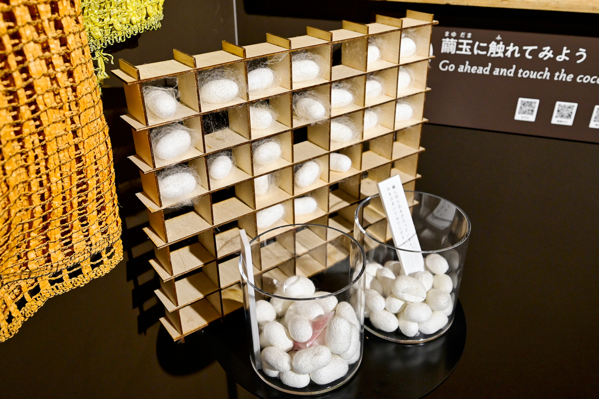 養蚕から繭、製糸にいたるまでの工程などを詳しく学べる