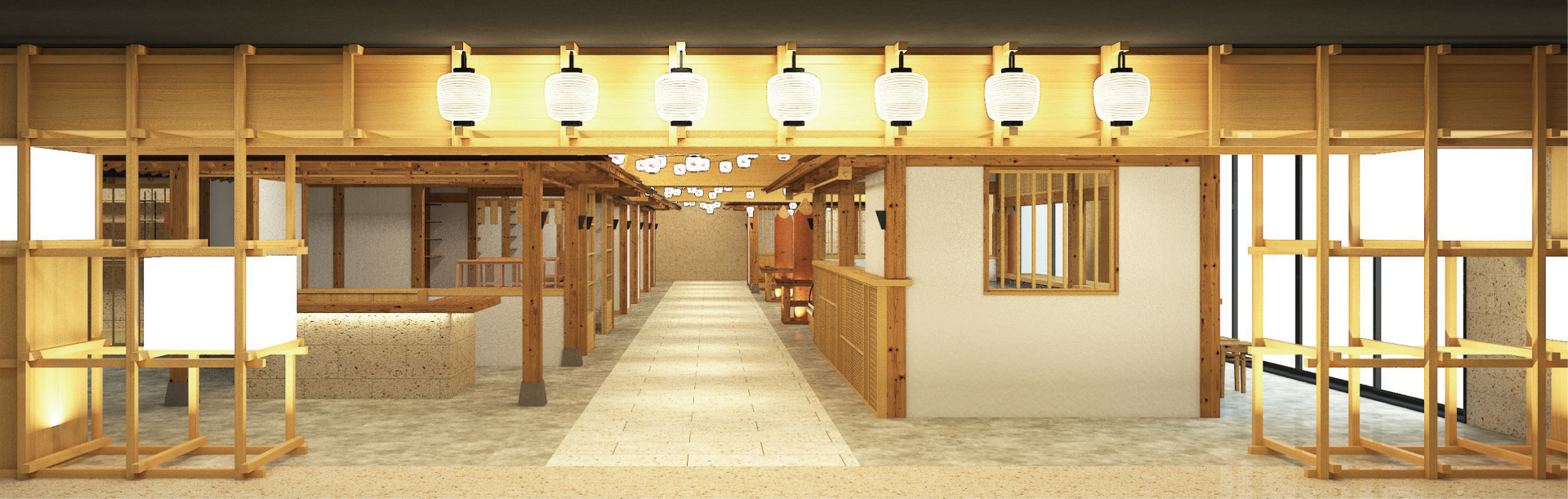 信州の魅力を凝縮した屋内型温泉街「しらかば仲見世」。伝統工芸を扱うショップ、昔懐かしい駄菓子や縁日、地酒を取りそろえた角打ち屋台が並ぶ