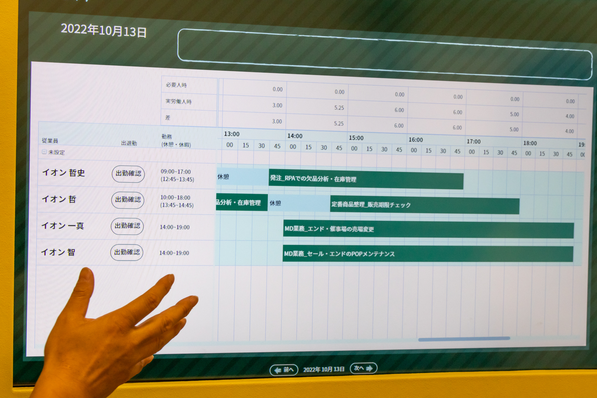 こちらでシフト確認も行なえる。勤務計画はAIがさまざまな情報をもとに最適なシフトを自動生成してくれる