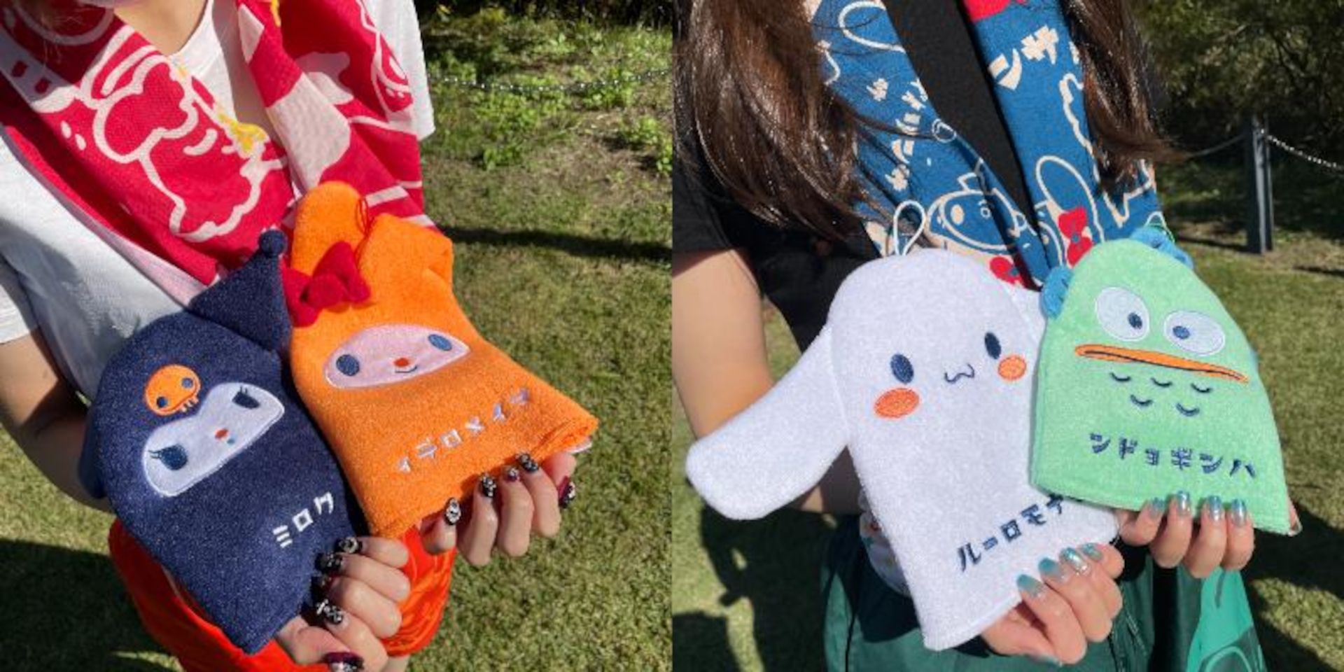 肌を磨くための「ウォッシュミトン」4種（マイメロディ/クロミ/シナモロール/ハンギョドン）