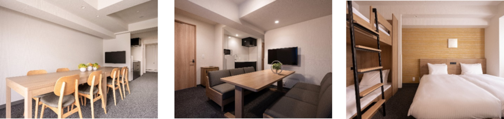 みんなで一緒に食事ができるダイニングとバンクベッド