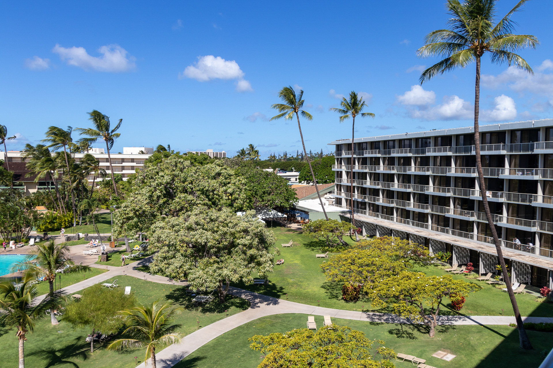 美しい中庭を中心に客室タワーが取り囲むように立てられている