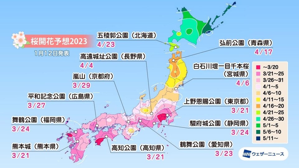2023年の桜開花トップは東京で3月20日。ウェザーニューズ「第1回桜開花