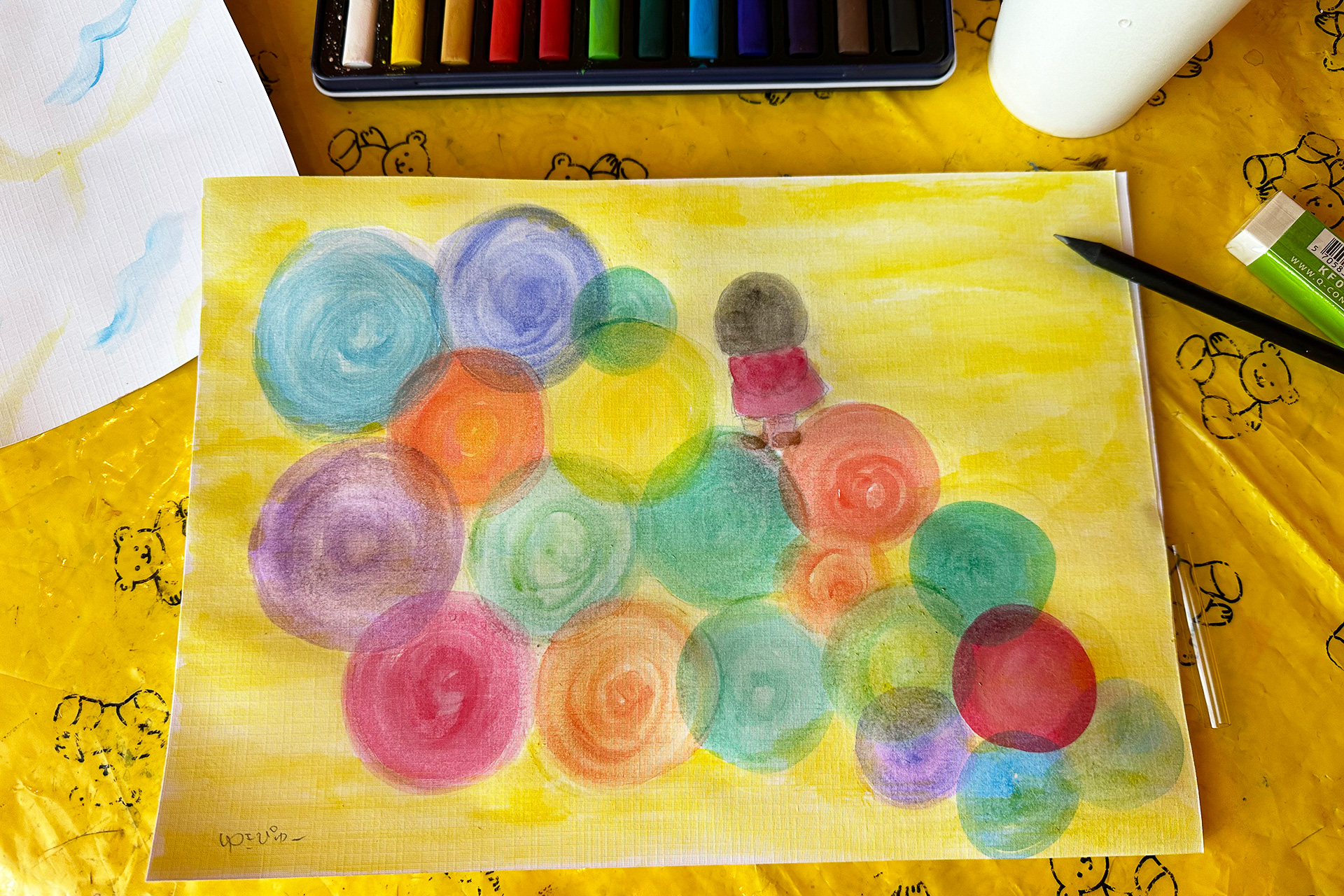 次は色を重ねてにじませてみましょうみたいなお題だったような……