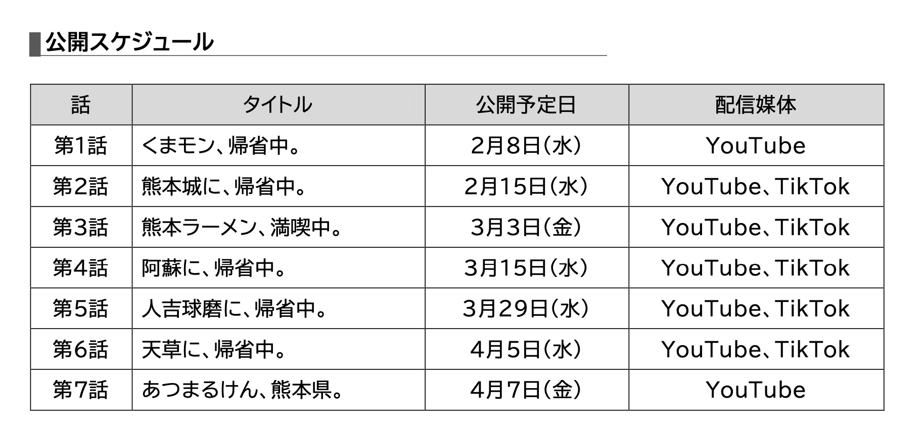 公開スケジュール