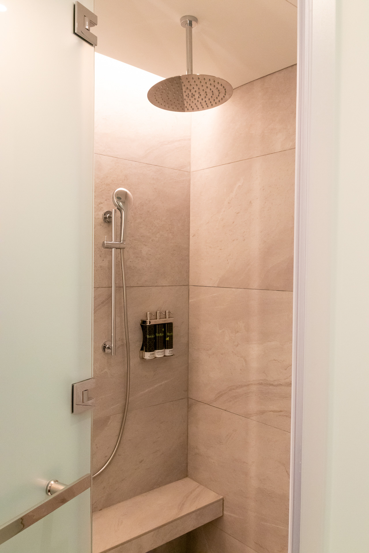 シャワールームはレインシャワーも備えている