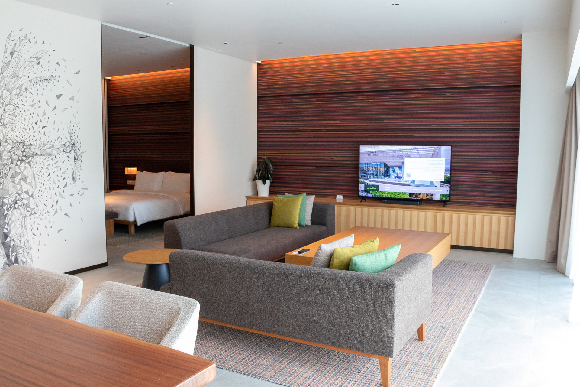 リビングを別角度から。奥にベッドルームがある構造