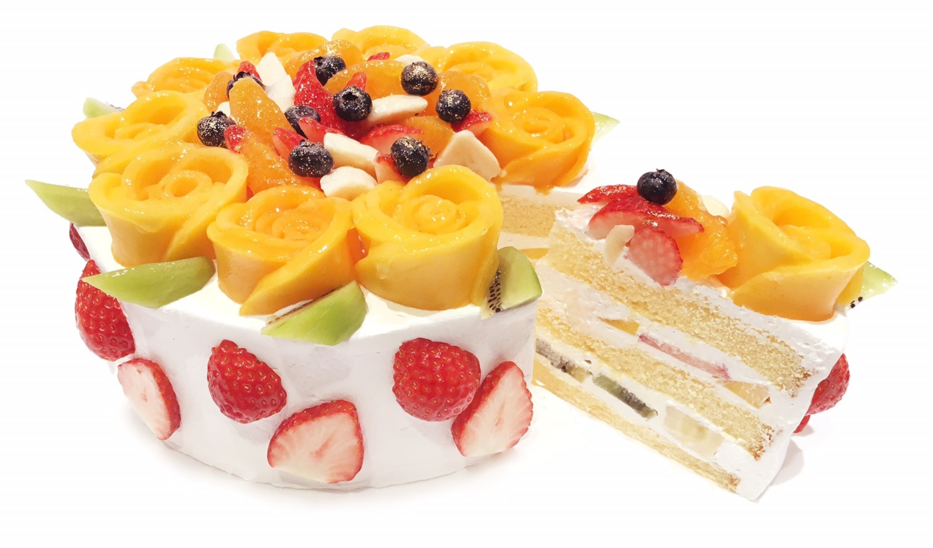 「Café comme ca」10周年限定 フルーツショートケーキ（1ピース1500円）と山武市産「真紅の美鈴」いちごのショコラモンブラン（1ピース1300円）