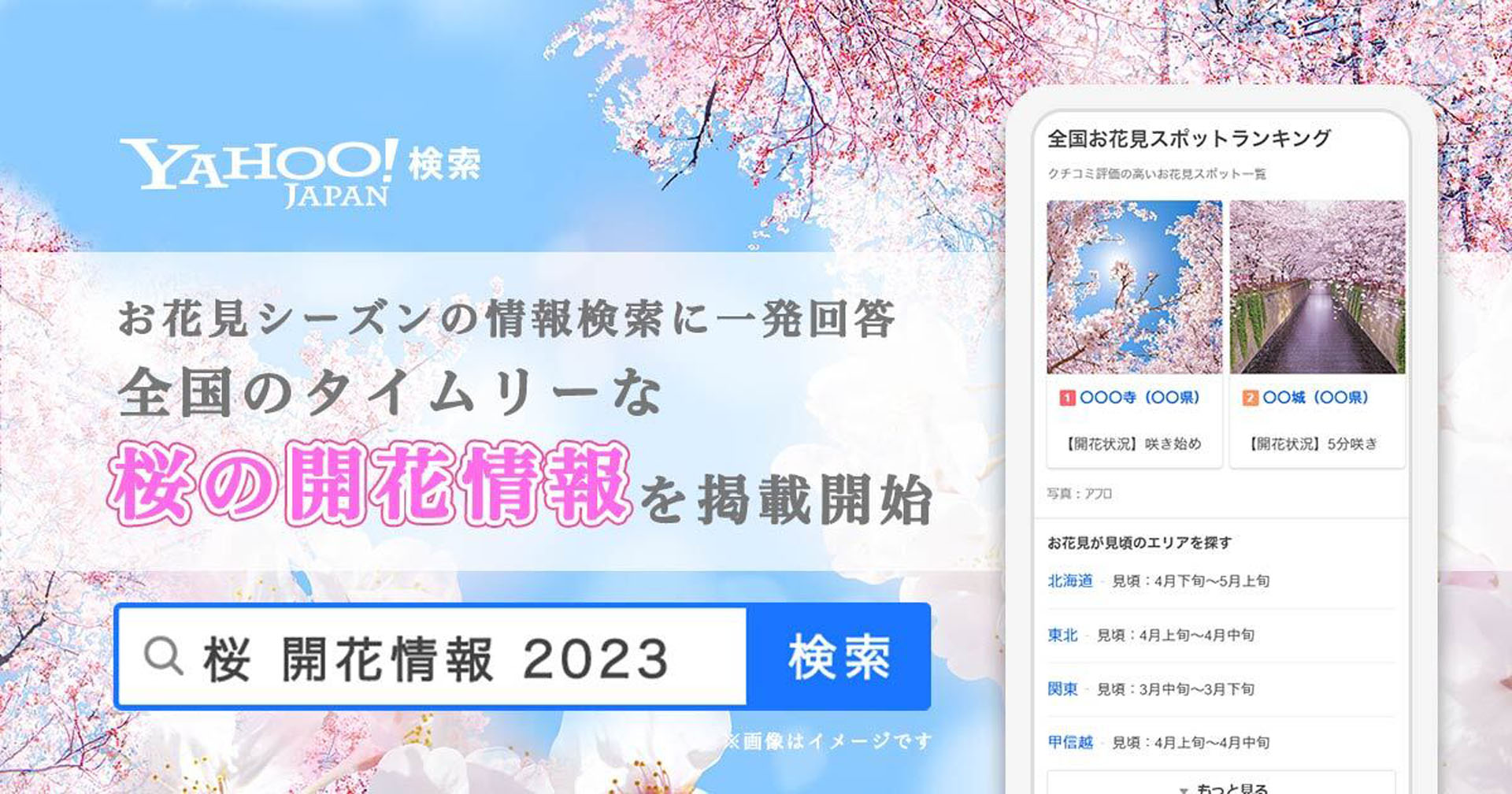 Yahoo!検索結果に桜の開花情報やお花見スポットランキングを掲載
