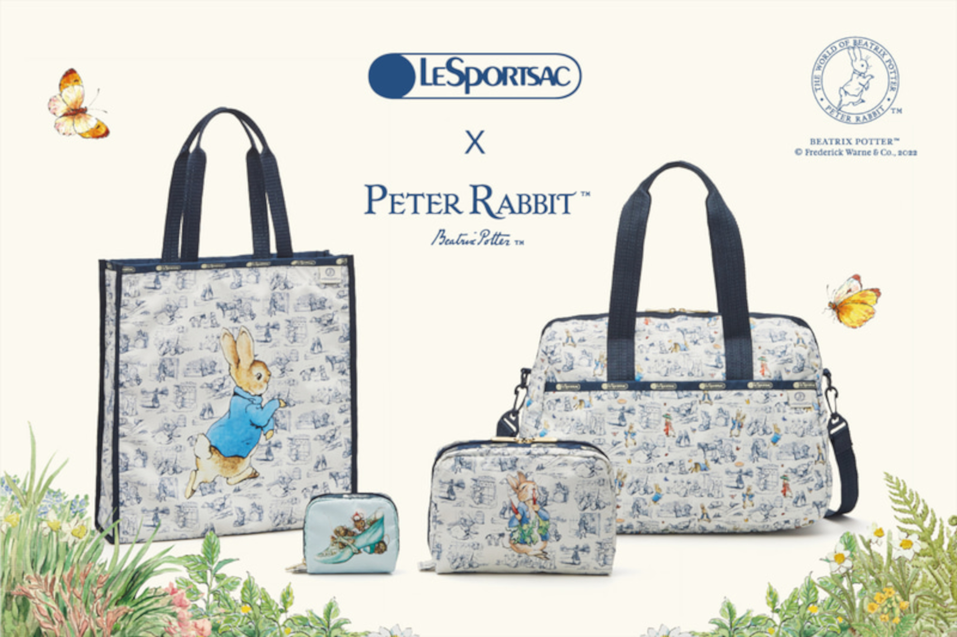レスポートサック×ピーターラビット　トワルドジュイ風コスメポーチなど　&copy;Frederick Warne ＆ Co. 2022.