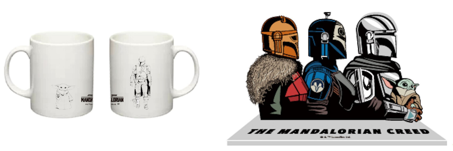 マグカップ マンダロリアン（1760円）/アクリルスタンド マンダロリアンクリード（1760円）