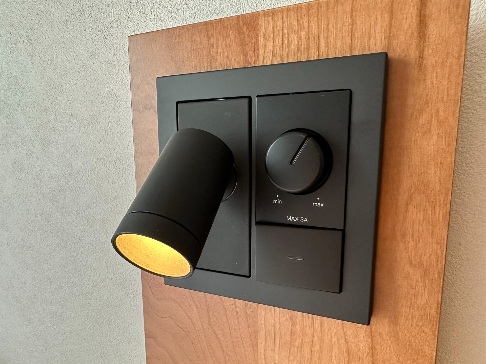 客室のスポット照明はいずれも角度変更と回転に対応。ベッドサイドのものは明るさも変えられる