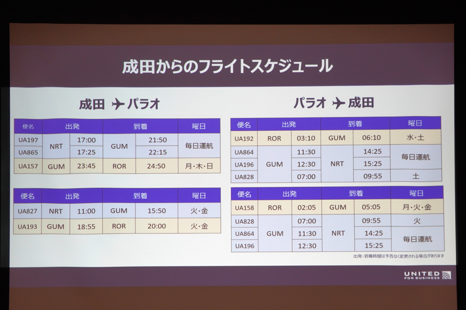 ユナイテッド航空によるプレゼン
