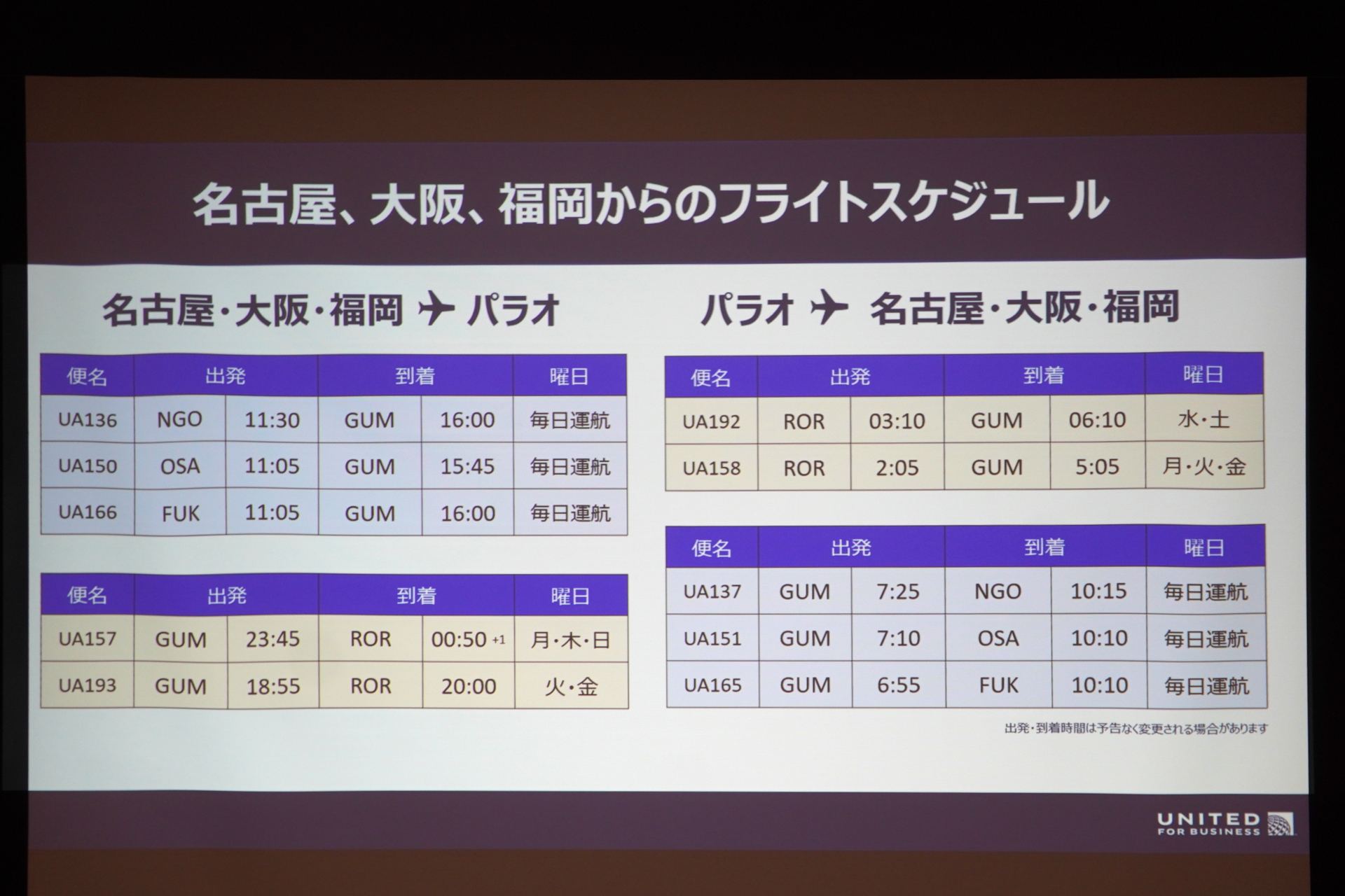 ユナイテッド航空によるプレゼン