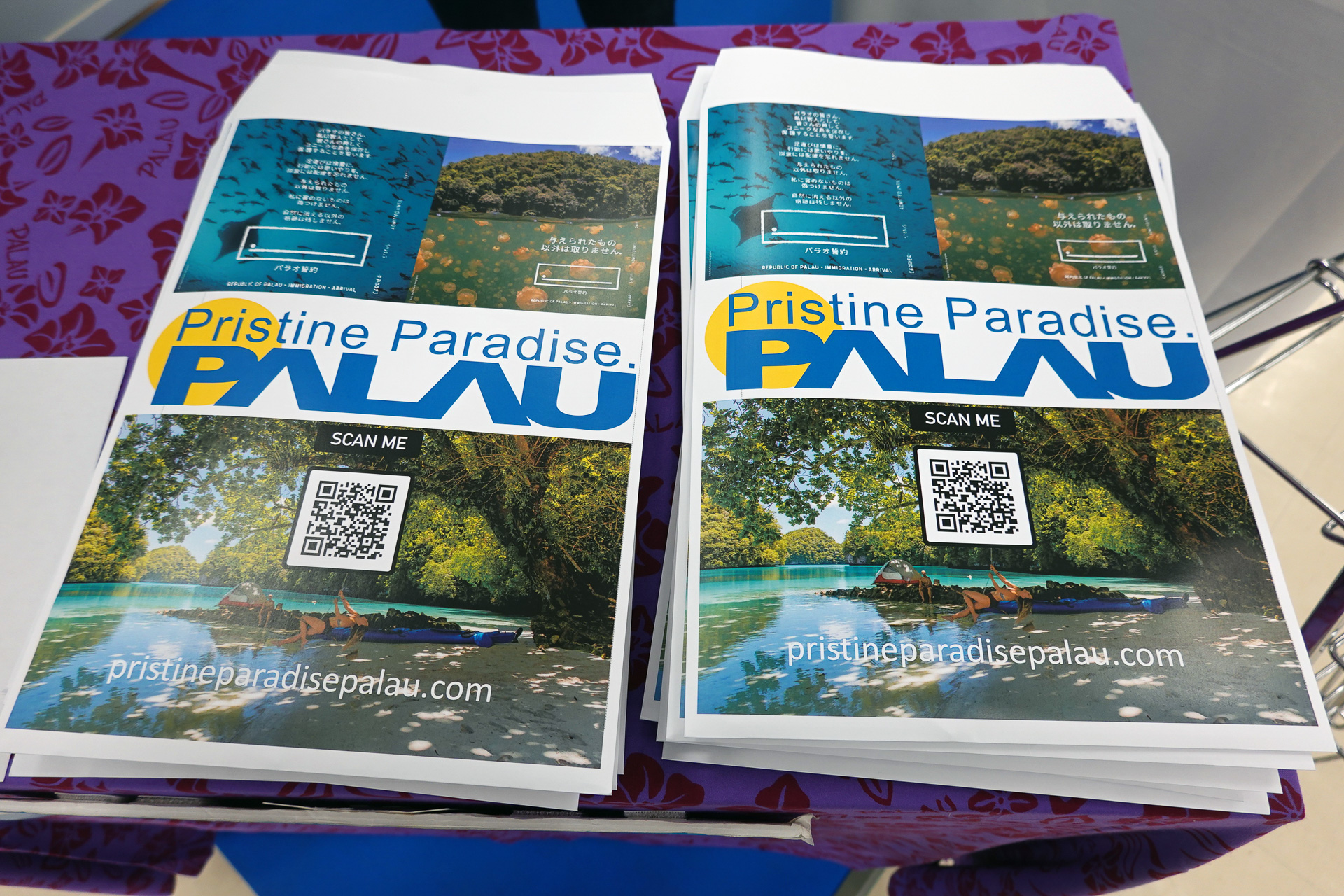 「与えられたもの以外は取りません。私に害のないものは傷つけません」。パンフレットには入国時にサインするパラオの誓約内容が記載されている