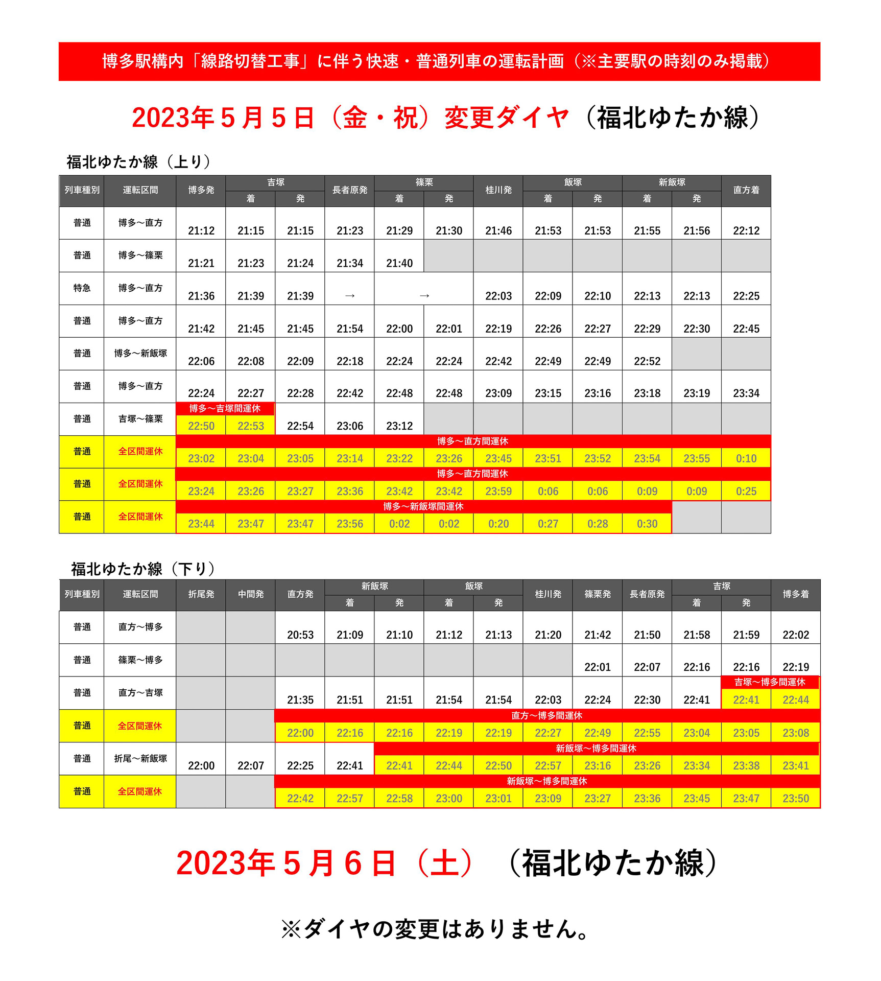 5月5日の変更ダイヤ