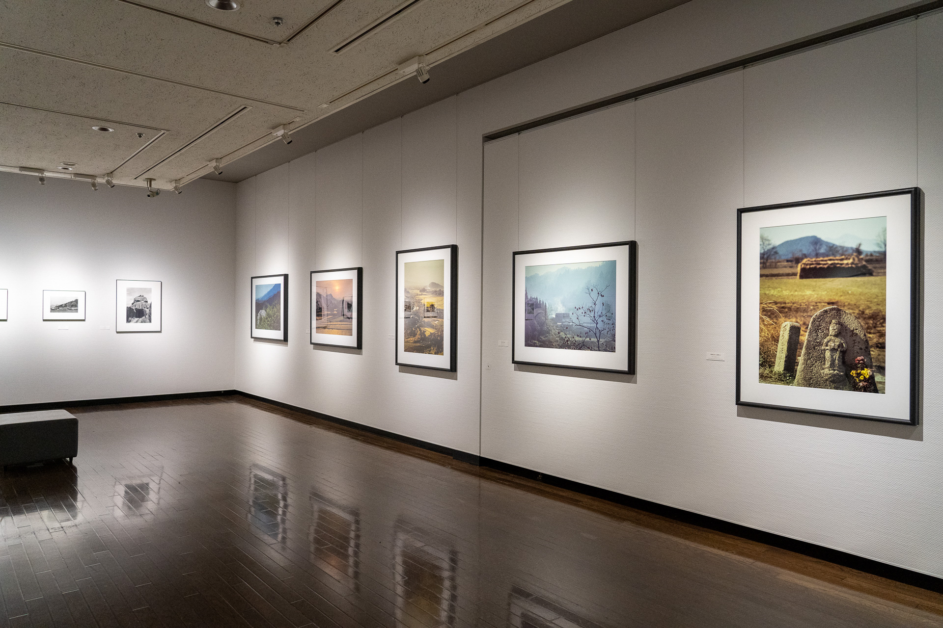 奈良の貴重な文化財や風景をフィルムカメラで収めたカラーとモノクロ作品37点で展示構成。さまざまな愛機も展示してあります