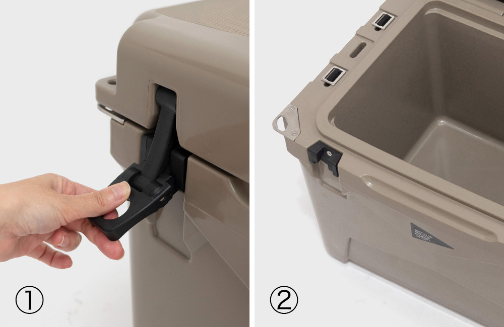 ラクに開閉できるラッチハンドル。ボディーは厚さ最大5m