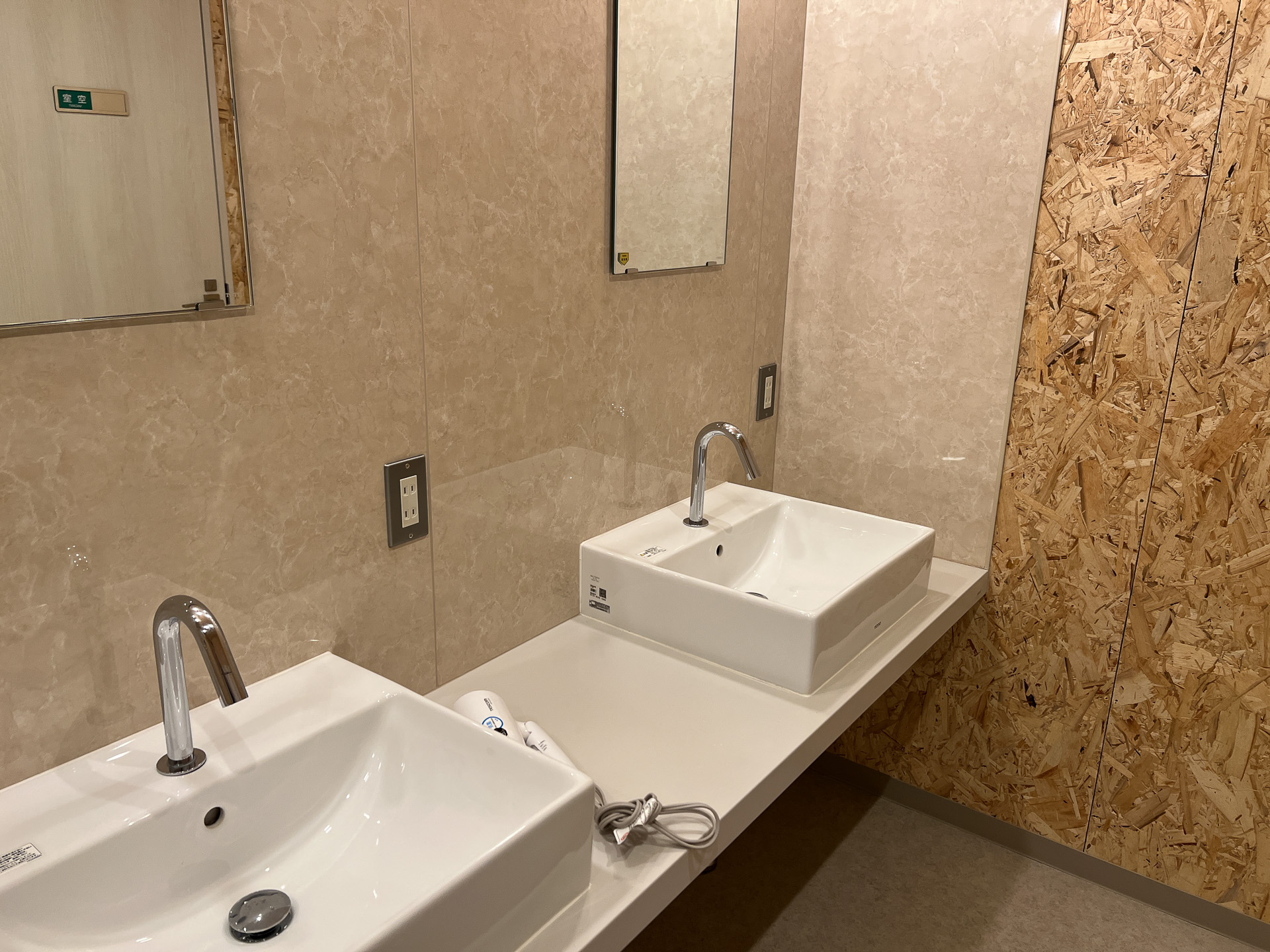 洗面台、サニタリー棟にはドライヤーも完備