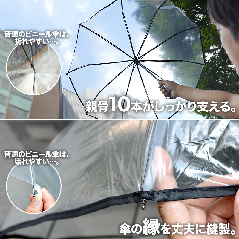 10本の親骨と縁に施した縫製により、壊れにくい