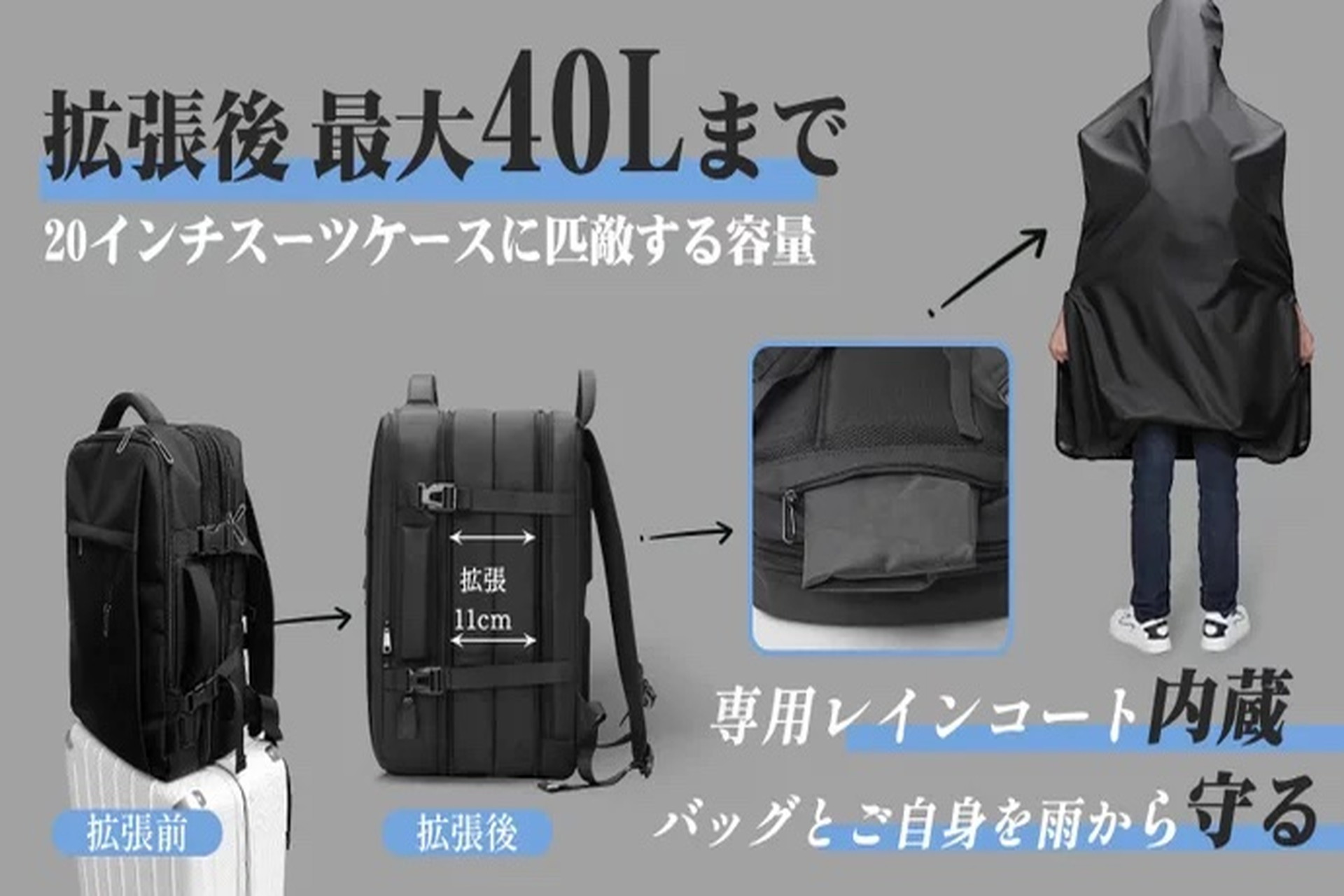 三美とL・I・Gは、レインコート付き多機能バックパックを先行発売