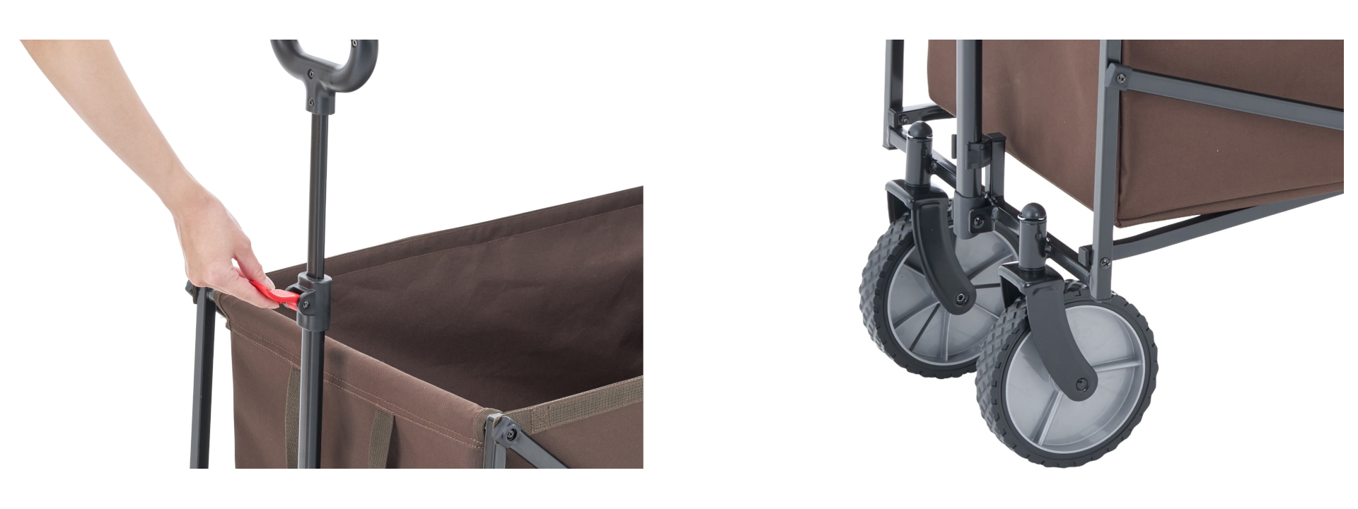 手持ち部分は長さ無段階調節可能。タイヤにはひし形のパターンを施した