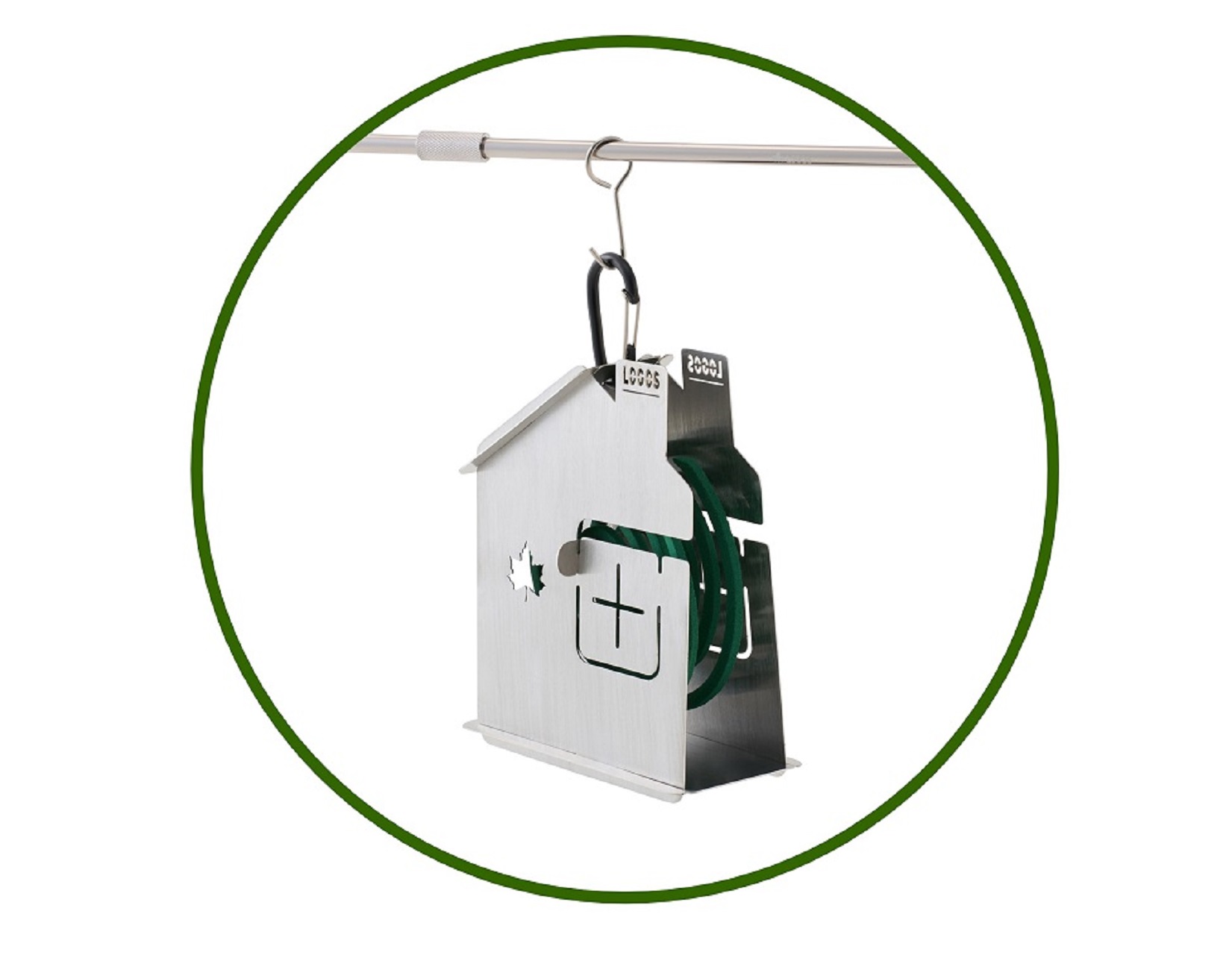 吊り下げられるカラビナ付属