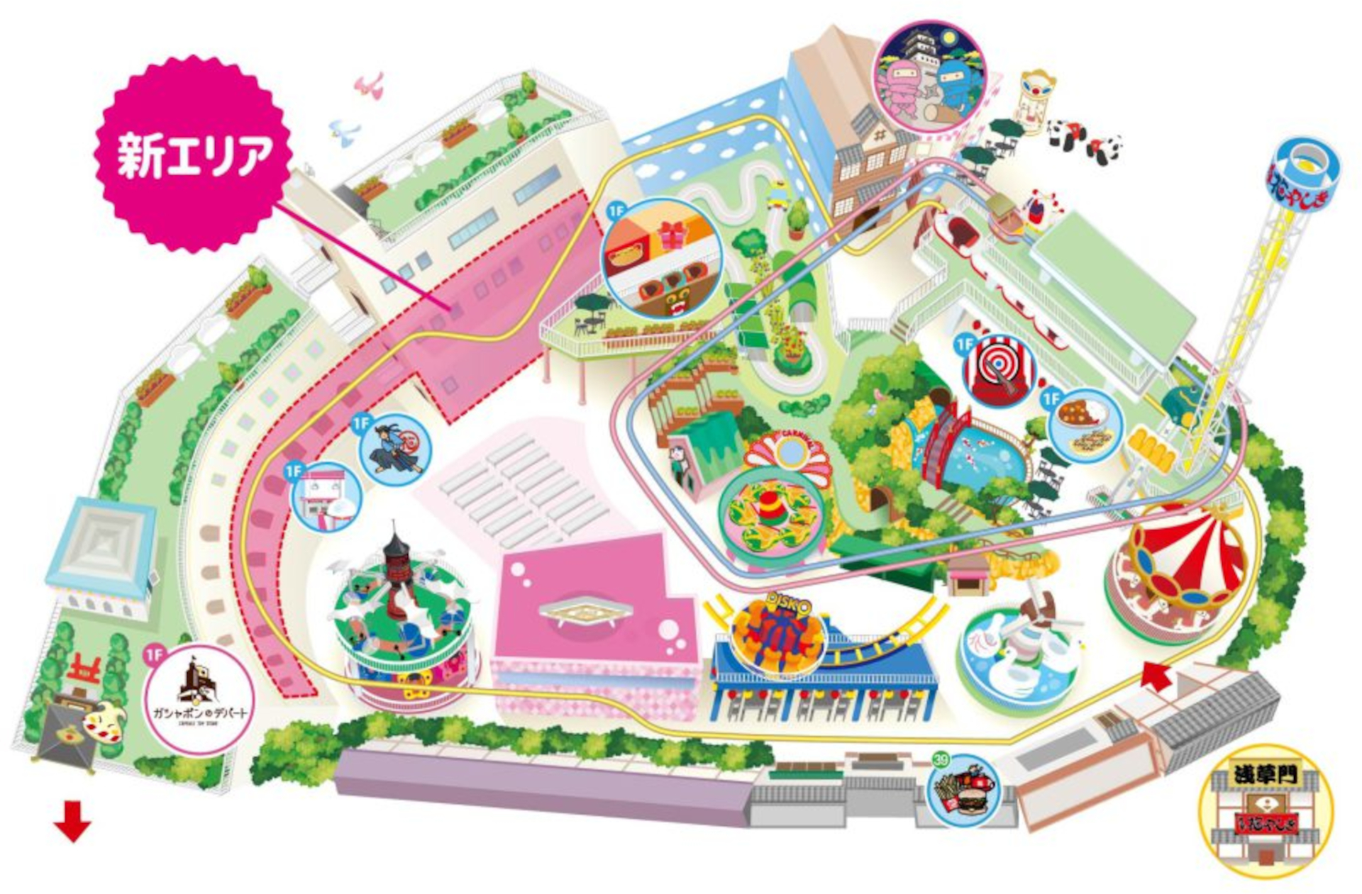 園内マップ。新エリアは、左奥の屋内施設1～2階にオープン