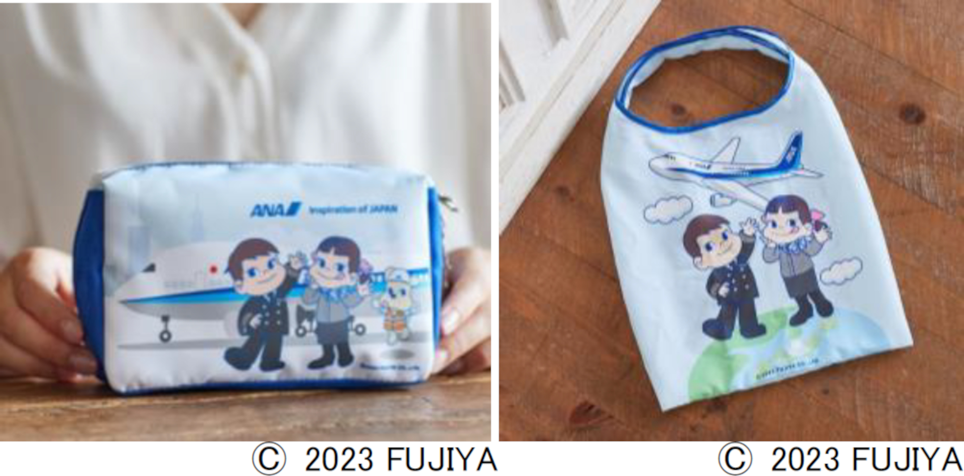 ＠SKYではCAのペコちゃん、パイロットのポコちゃん、整備士のドッグをあしらった限定デザインを販売