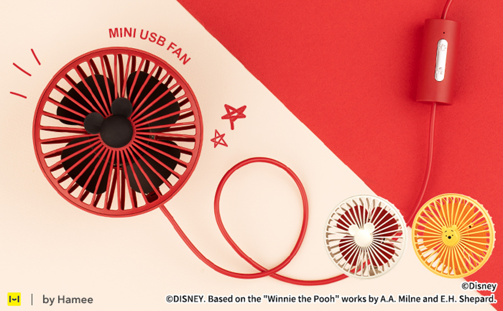 Hameeが「ディズニーキャラクター 車用クリップ付き USBファン」を9月に発売する