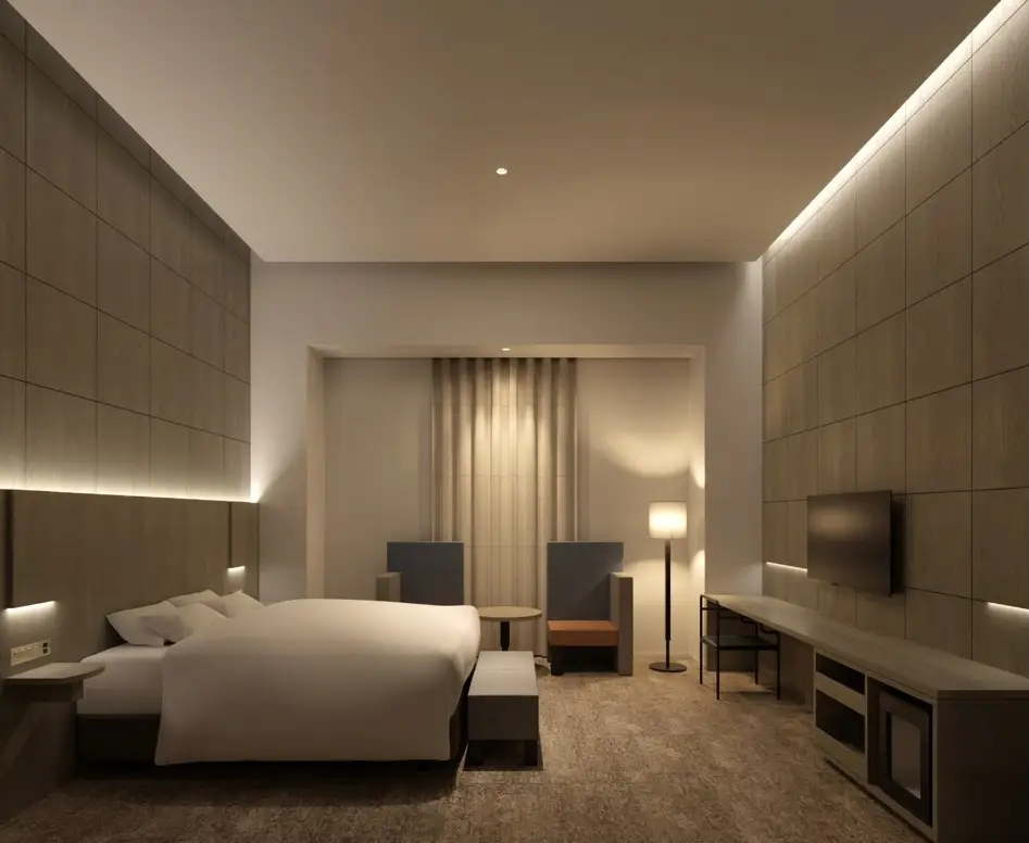 2階客室は天井高約4mで広々