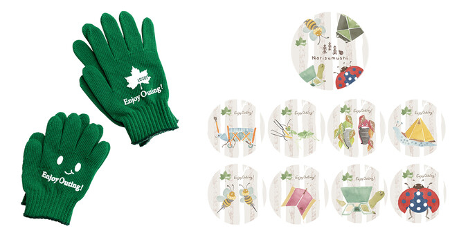 左がおやこ軍手、右がオリジナルシール（イメージ）