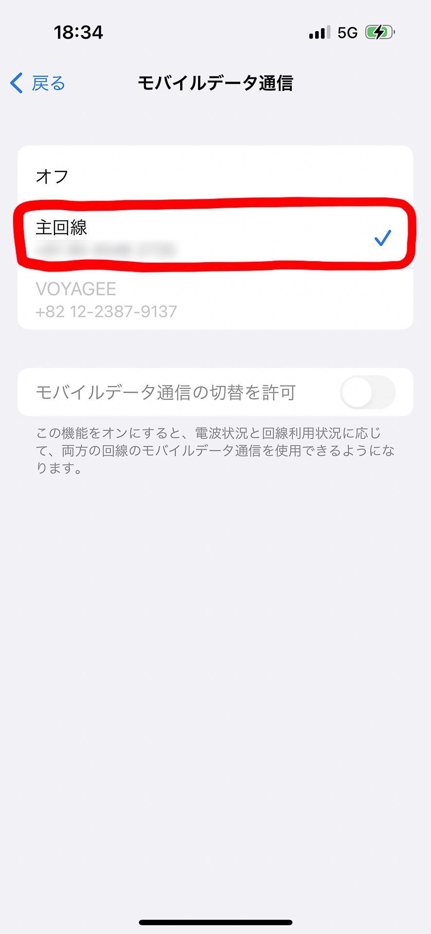 日本に帰ってきたらもともと日本で使っていたSIMの設定をオンにする
