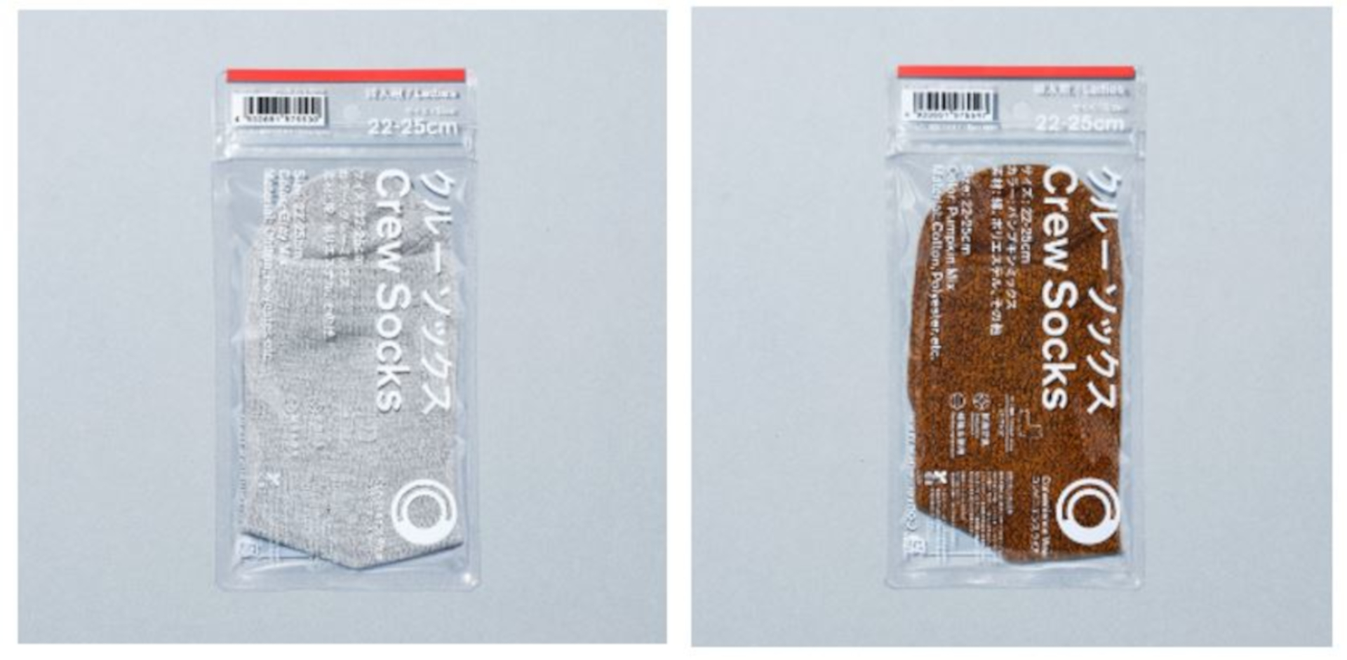 婦人用クルーソックス。抗菌防臭加工でニオイにくい仕様。写真はグレーMIX、パンプキンMIX