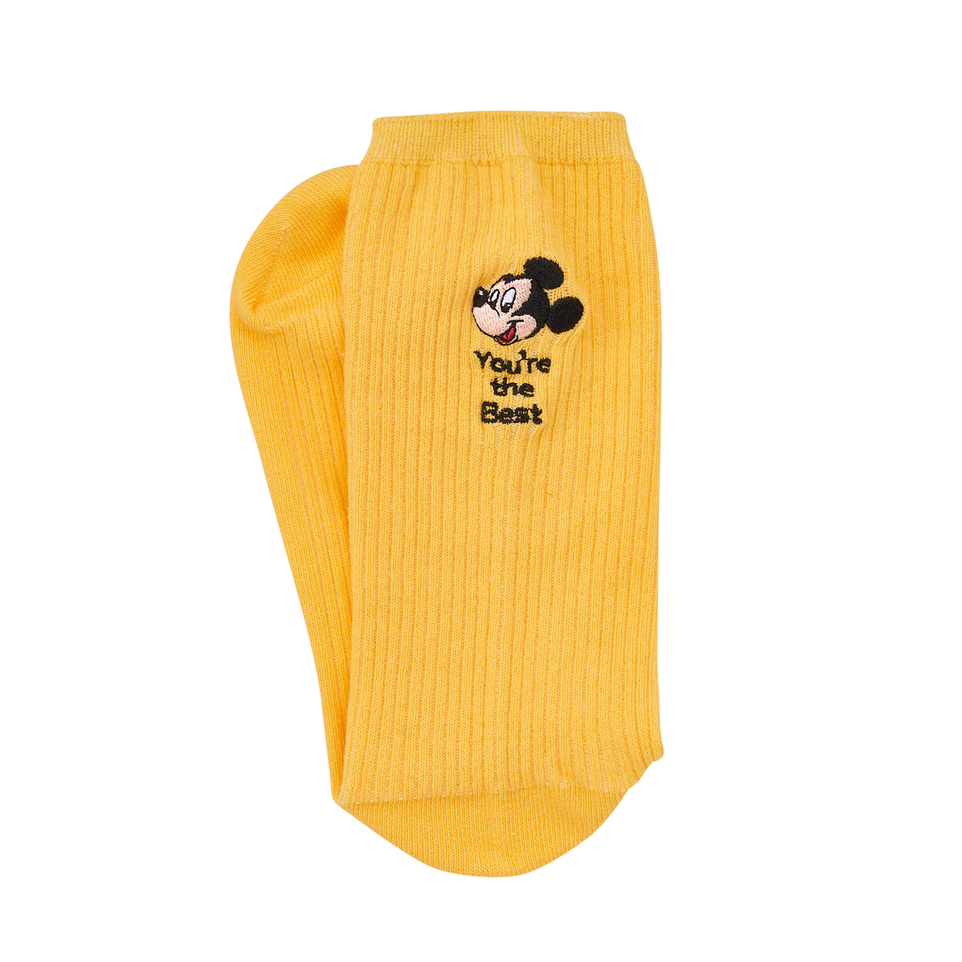 「ワンポイント刺しゅう入りソックス（イエロー）」（880円）