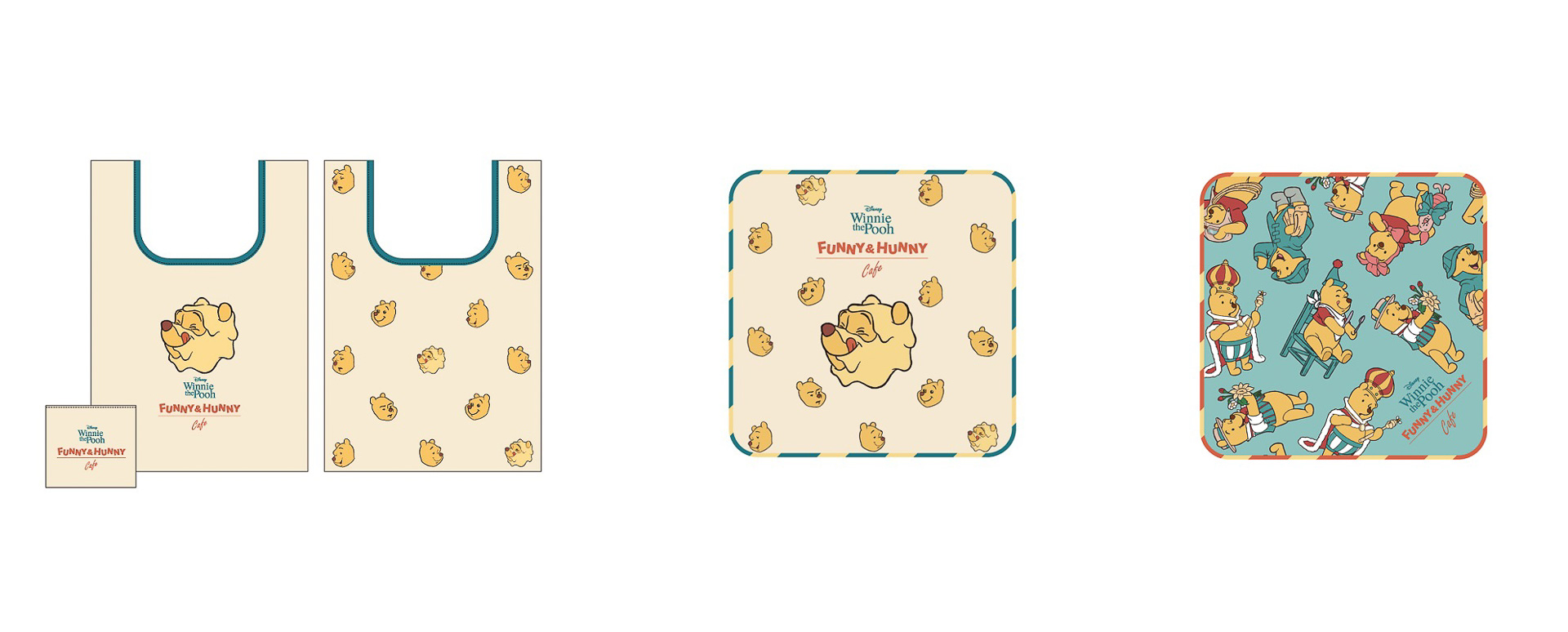 「ミニエコバッグ」（2530円）、「タオル（FUNNY FACE／COSTUME）」（各1430円）