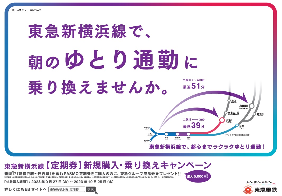 東急電鉄は「東急新横浜線【定期券】新規購入・乗り換えキャンペーン」を実施