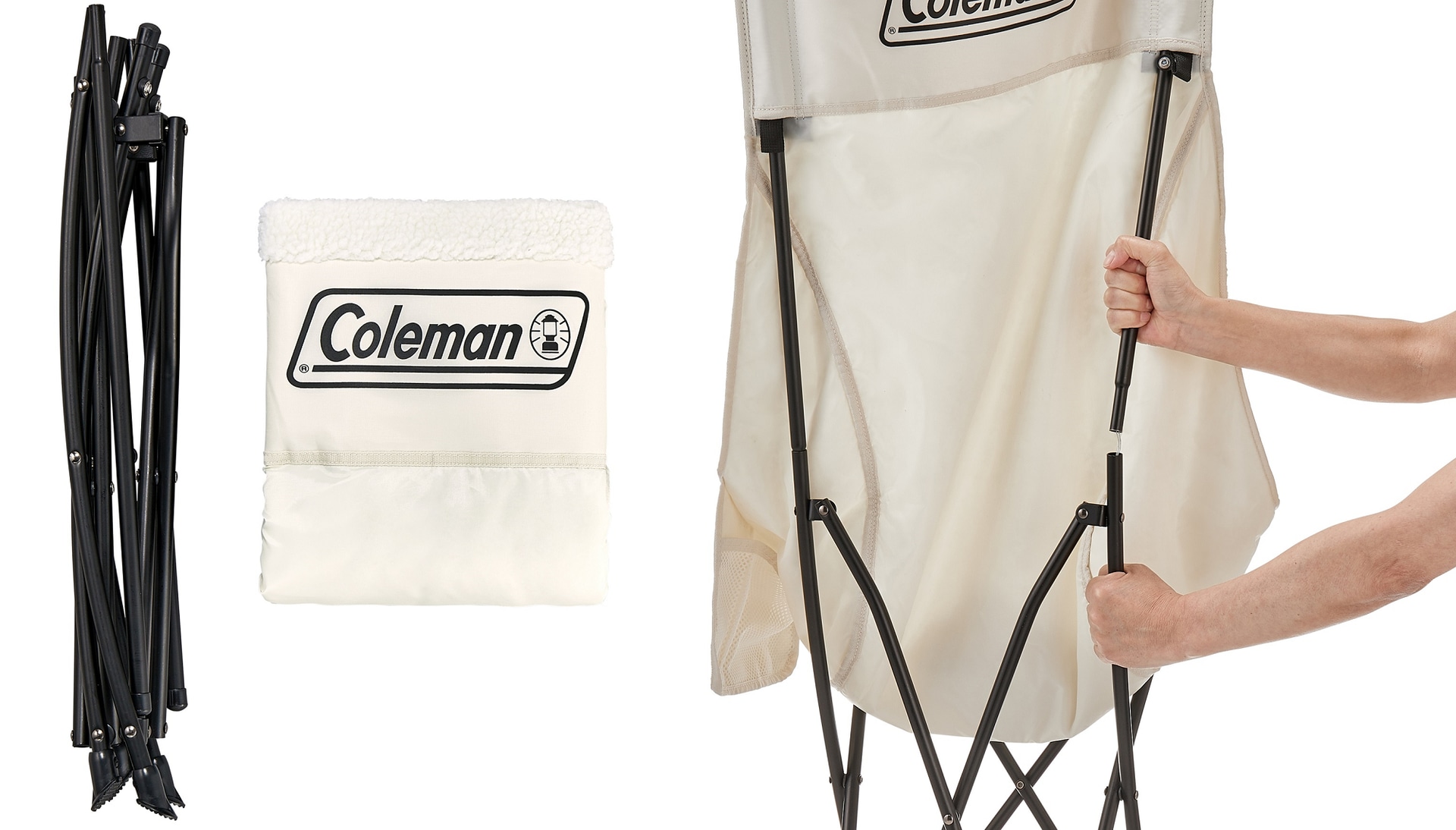 背もたれ部分が折りたためるうえ座面も取り外せるため、コンパクトに収納可能