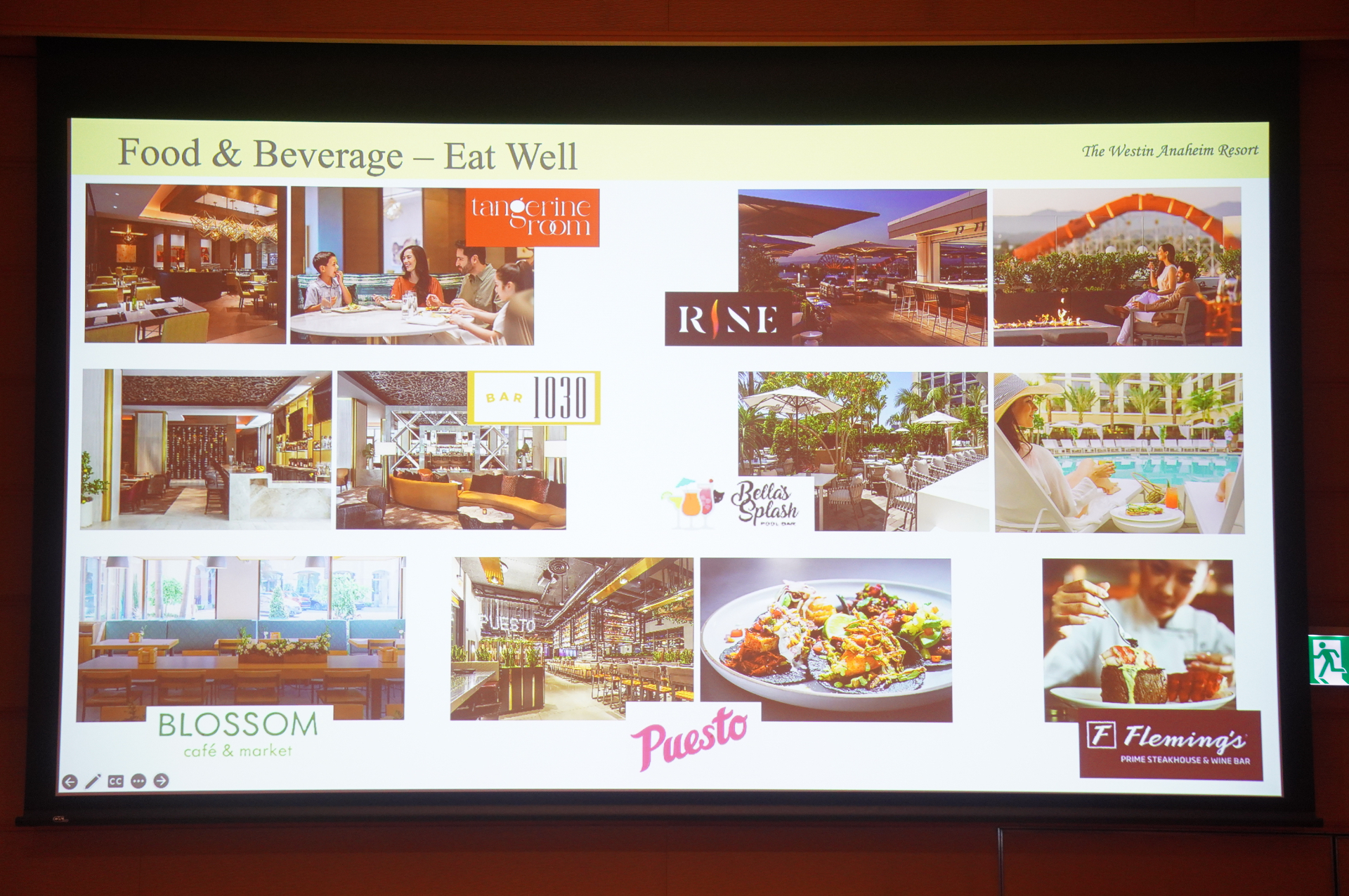 ステーキハウスやメキシコ料理などレストランは7店舗。ルーフトップラウンジではディズニーランドの花火も楽しめる。そのほかフィットネスセンター、プール、ウェスティンクラブ、会議室などを併設