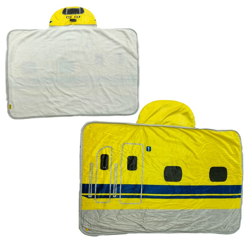 N700S/ドクターイエロー「新幹線ブランケット」。フードに収納して