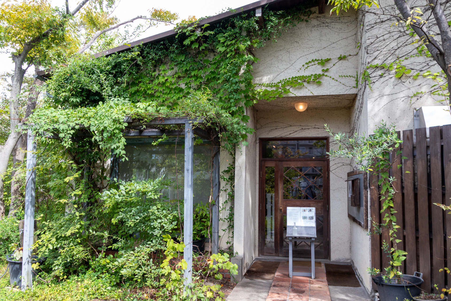 緑に囲まれたカフェの外観からして癒される